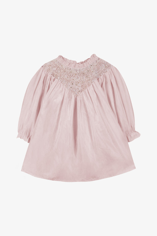 Robe - Rosée soie smocks perles - Image principale