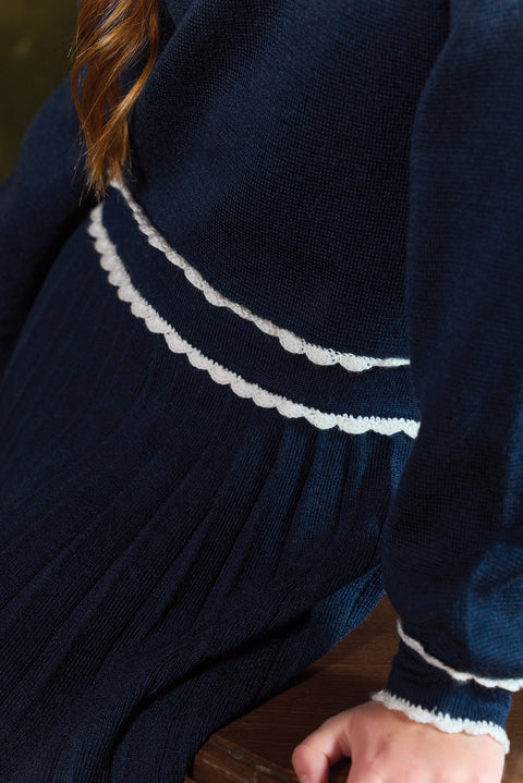 Kleid - Marineblau Wolle Kragen Menge Gemahlen - Image principale