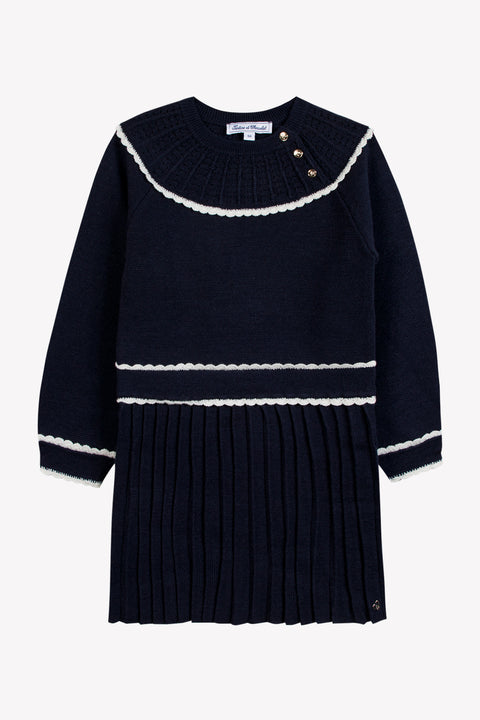 Dress - Navy Wool Collar amount Scalloped - Image principale