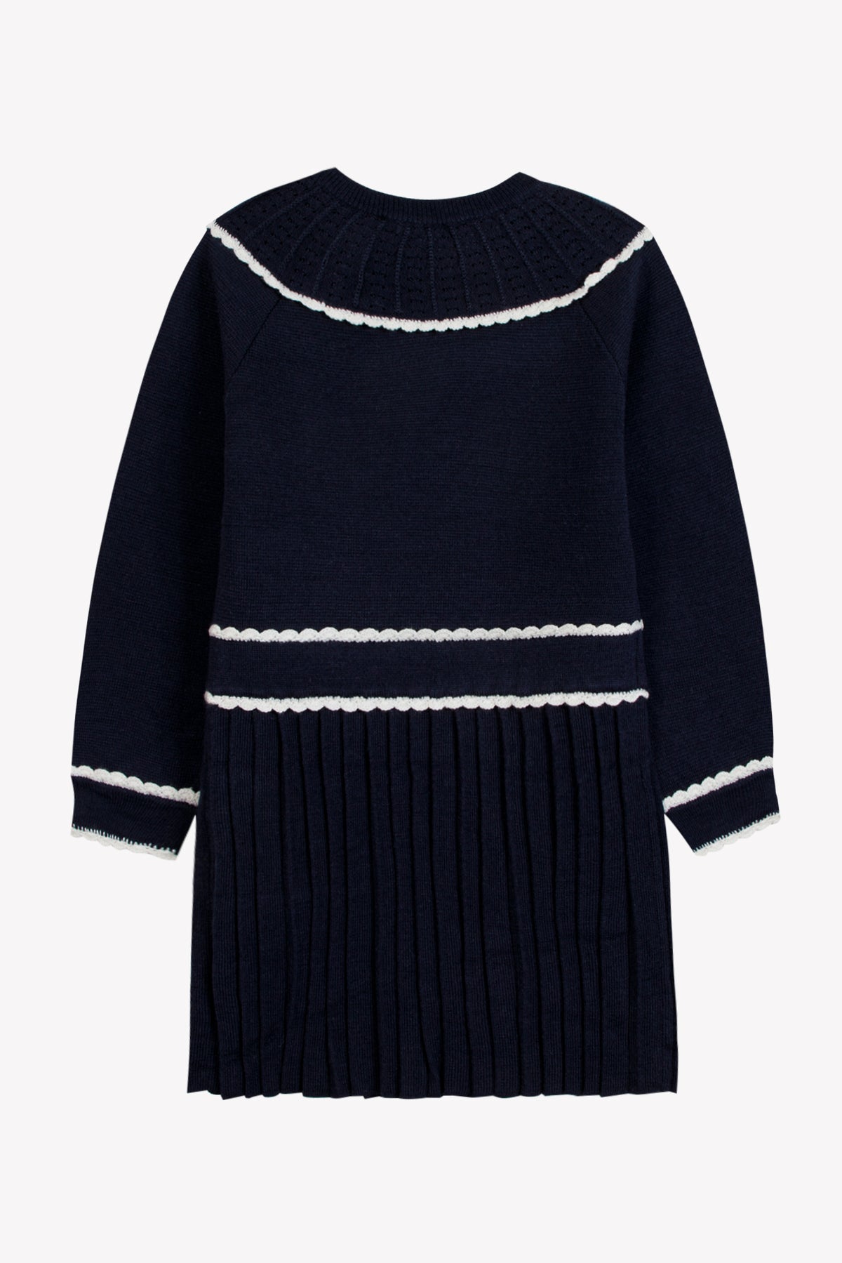 Robe - Marine laine col montant festonné