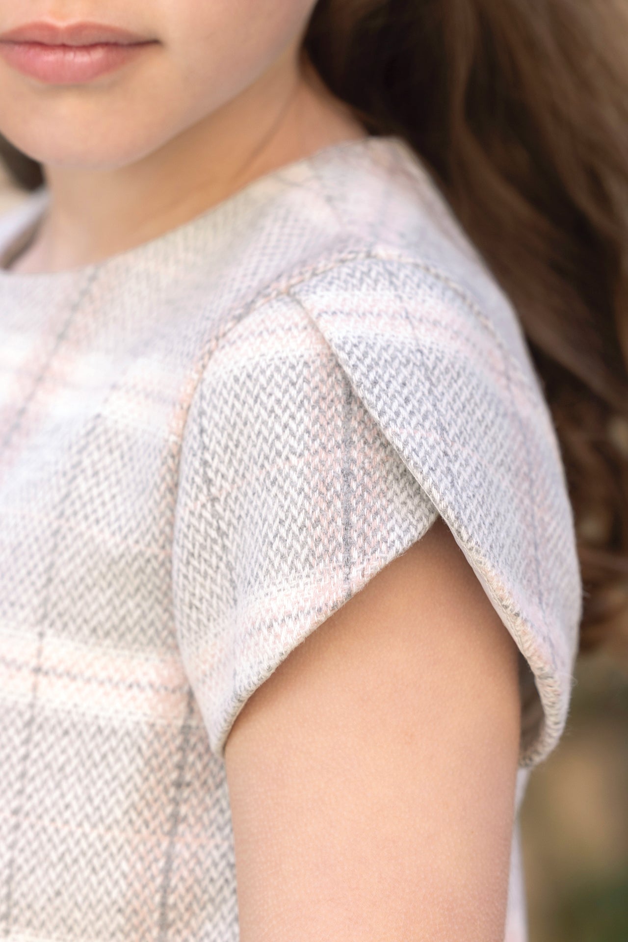 Kleid - Beige mittel Rundhals Karo
