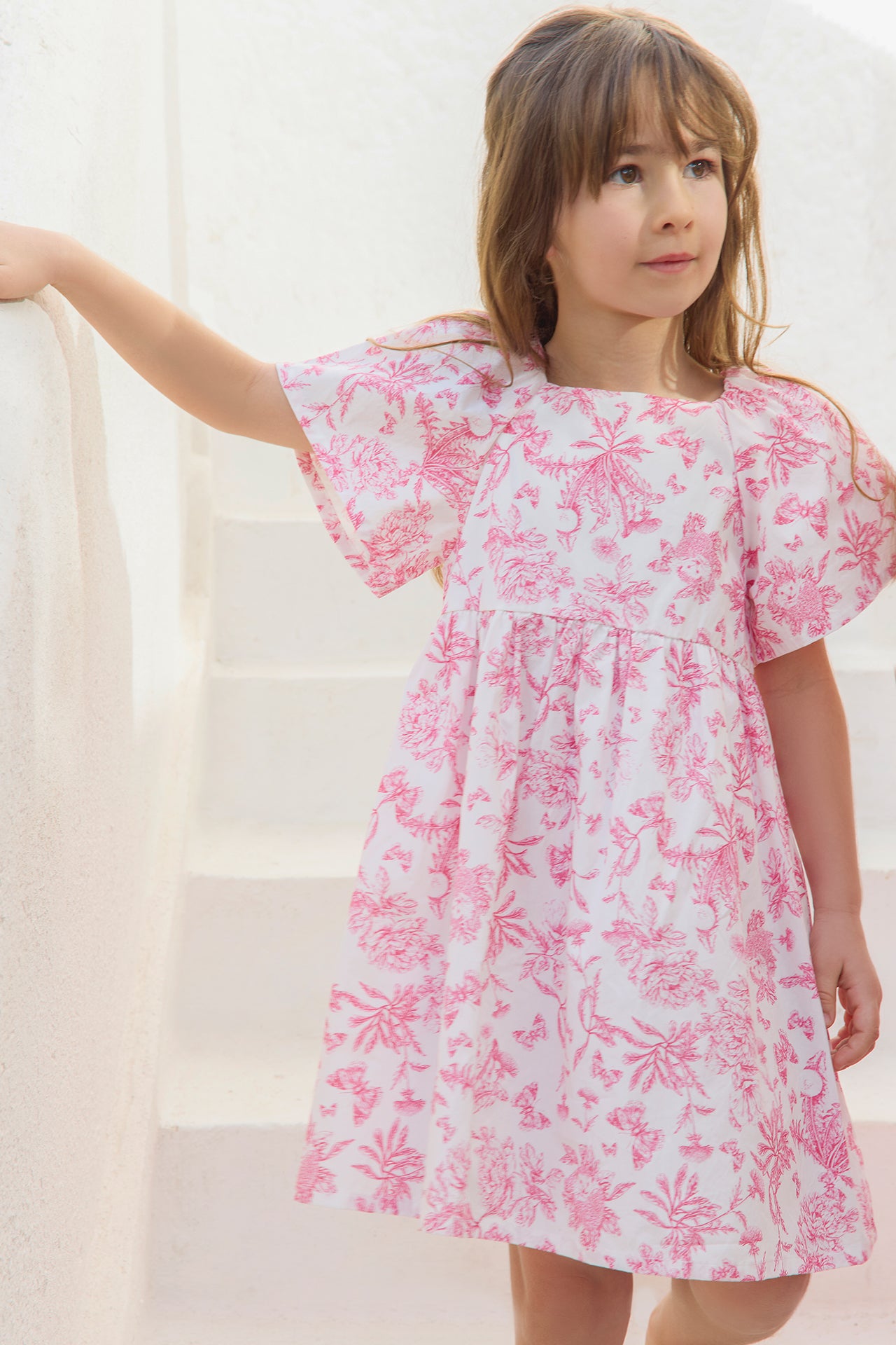 Robe - Rose coton imprimé inspiration toile de jouy