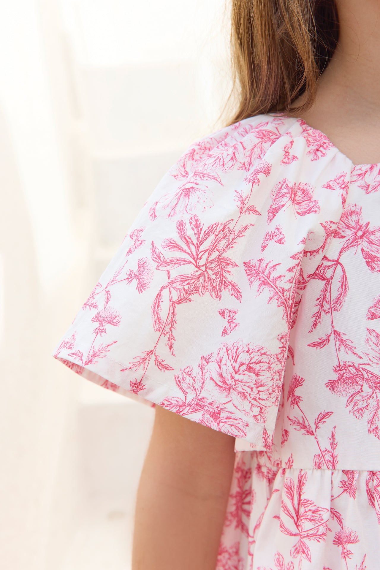 Robe - Rose coton imprimé inspiration toile de jouy