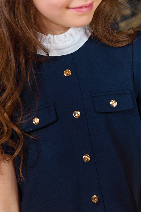 Robe - Marine col montant boutons - Image principale