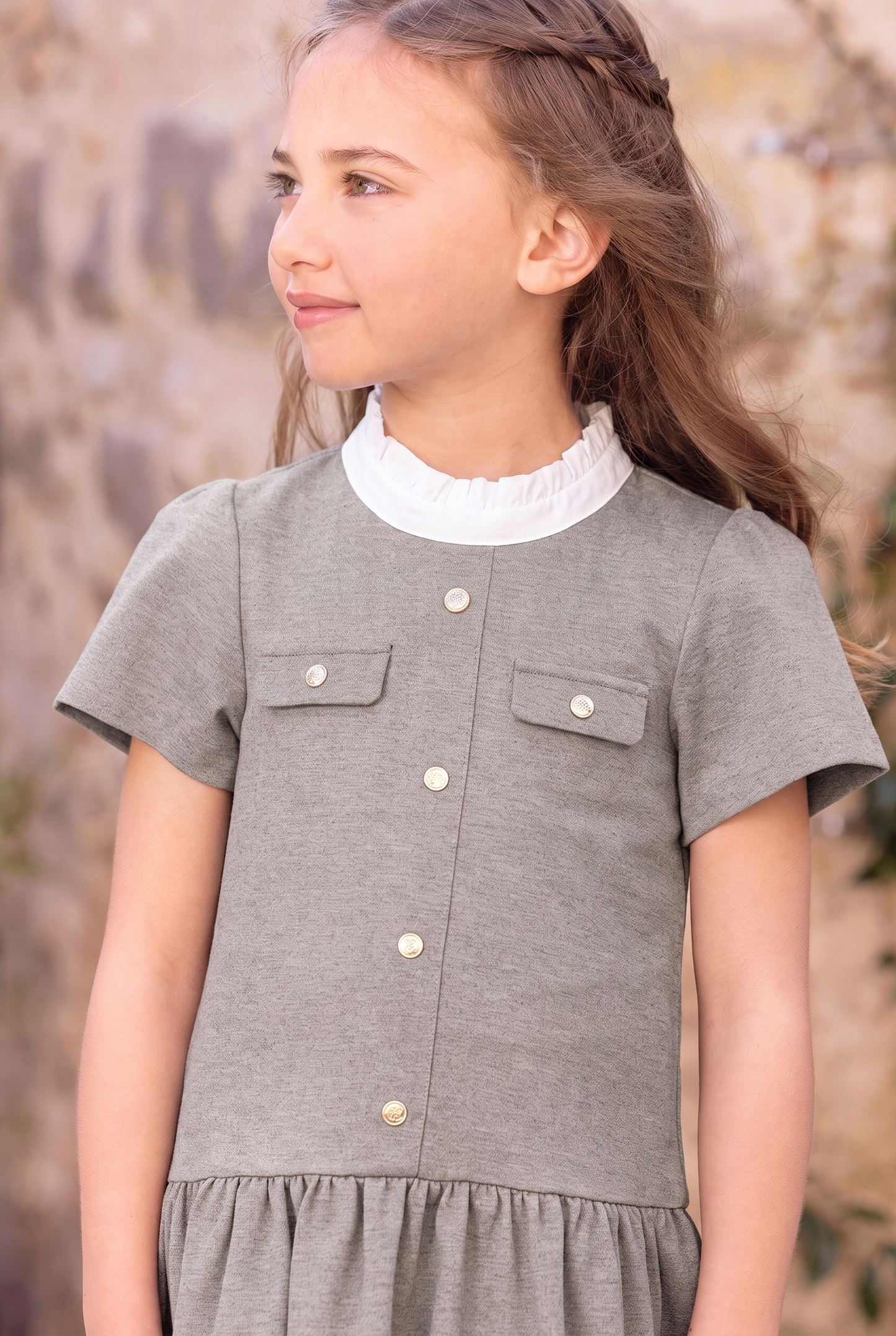 Robe - Gris chiné col rond boutons