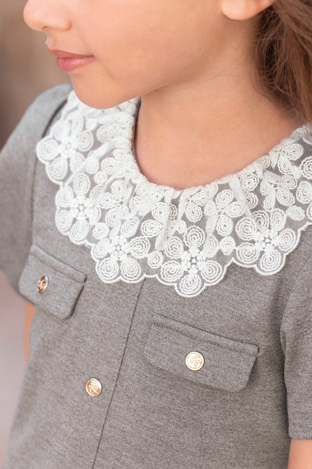 Dress - Grey heather Round neck Buttons