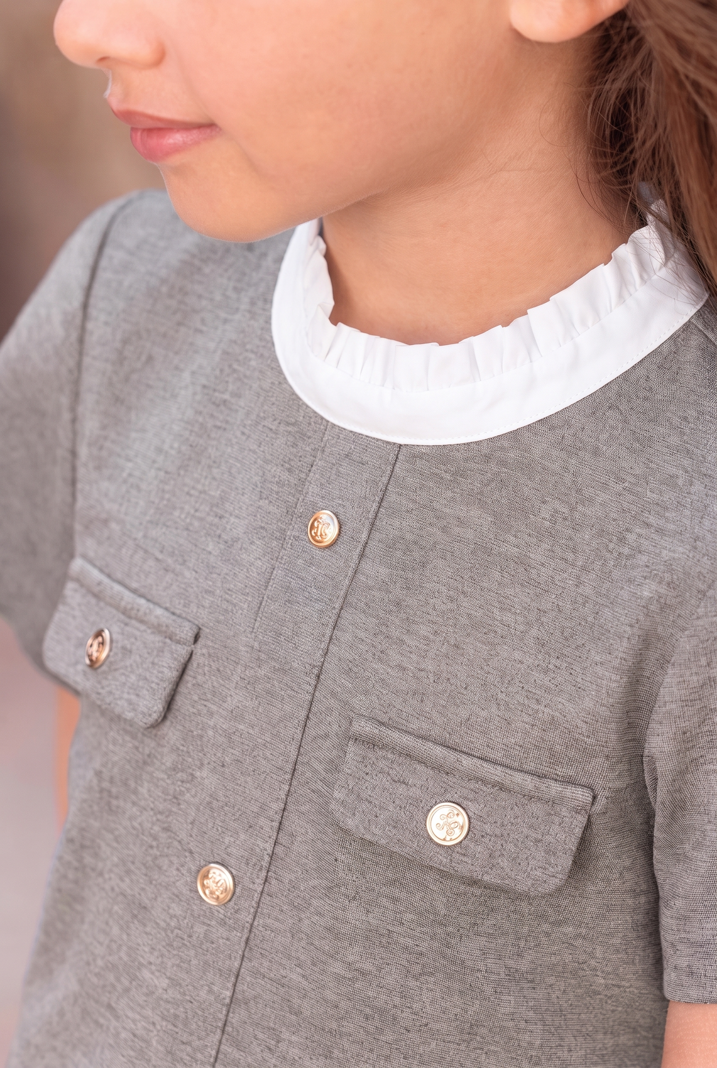 Robe - Gris chiné col rond boutons