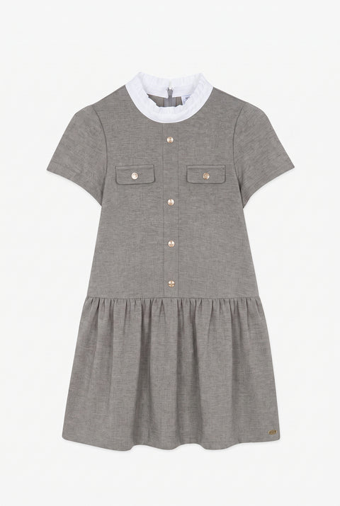 Vestido - Gris brezo Cuello redondo Botones - Image principale