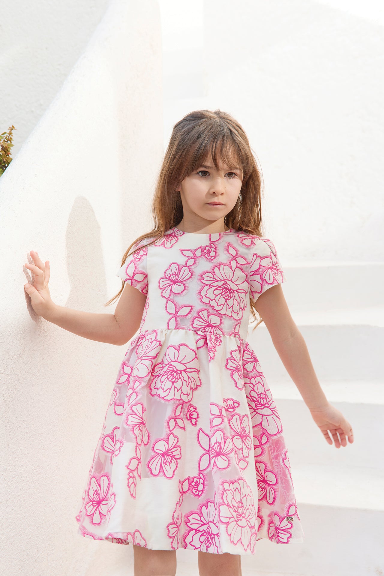 Robe - Rose coton broderies fleurs