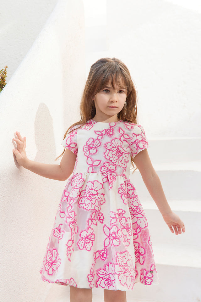 Robe - Rose coton broderies fleurs - Image principale