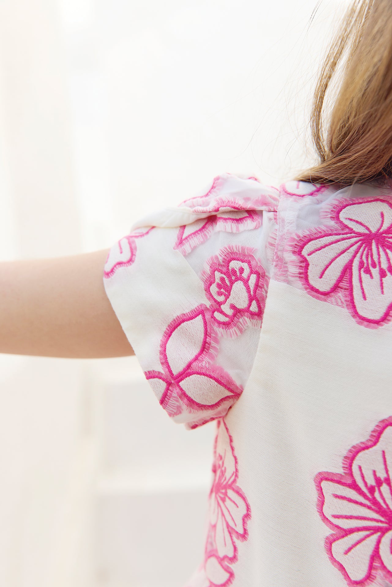 Robe - Rose coton broderies fleurs
