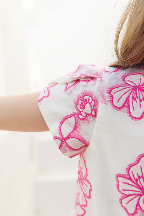 Robe - Rose coton broderies fleurs - Image principale