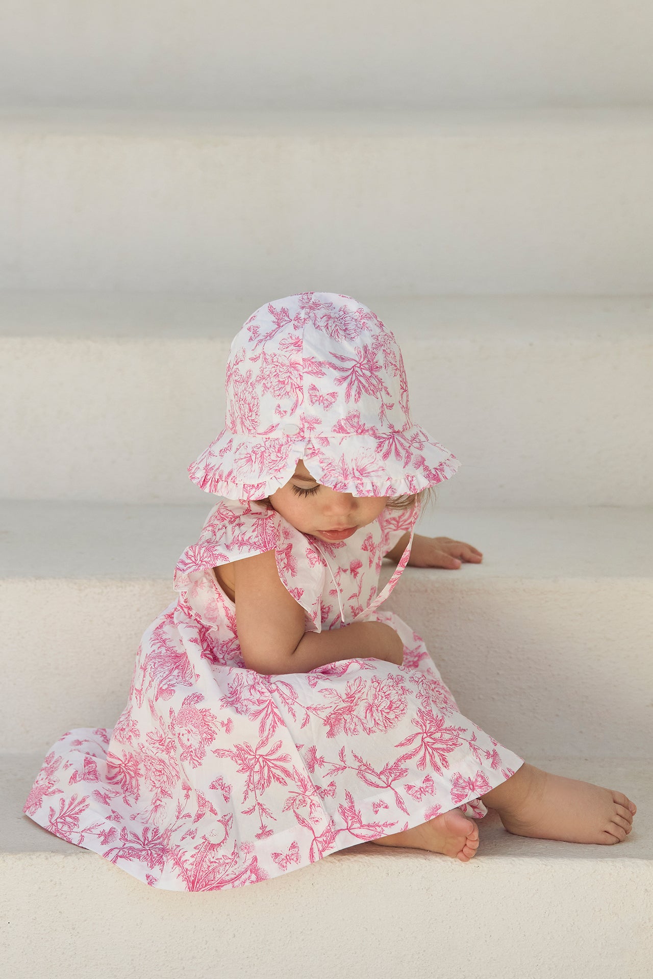 Robe - Rose coton imprimé inspiration toile de jouy
