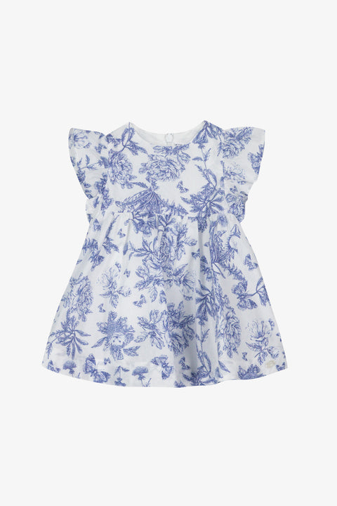 Robe - Bleu coton imprimé inspiration toile de jouy - Image principale