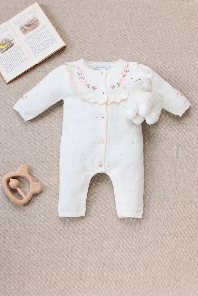 Jumpsuit long - Ecru cotton Ruffled collar - Image principale