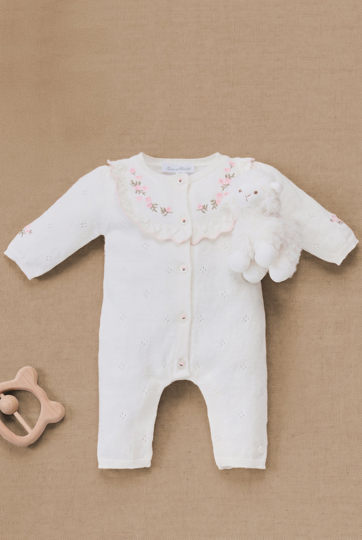 Completo lungo - Madreperla  cotone Colletto Volante