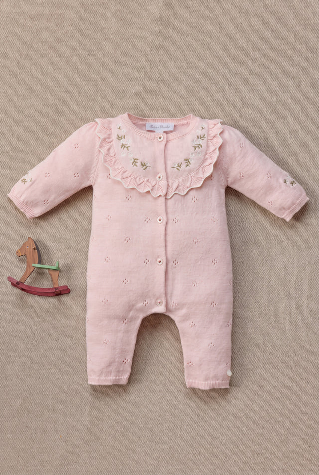 Jumpsuit long - Old Pink cotton Ruffled collar - Image principale