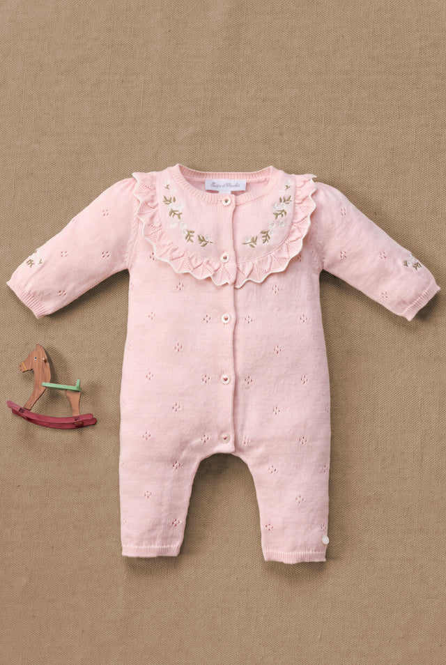 Combinaison longue - Vieux rose coton col volanté - Image principale