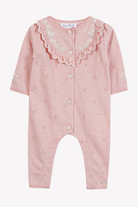 Entero largo - viejo Rosa algodon Cuello con volantes - Image principale
