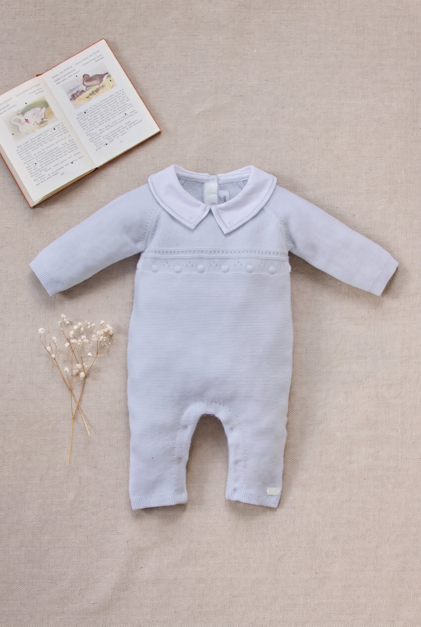 Jumpsuit long - Sky blue Wool Pointed collar
