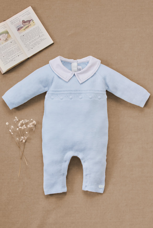 Combinaison longue - Bleu ciel laine col pointu - Image principale