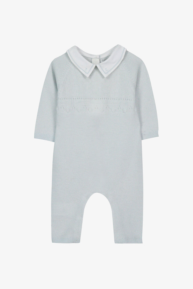Combinaison longue - Bleu ciel laine col pointu - Image principale