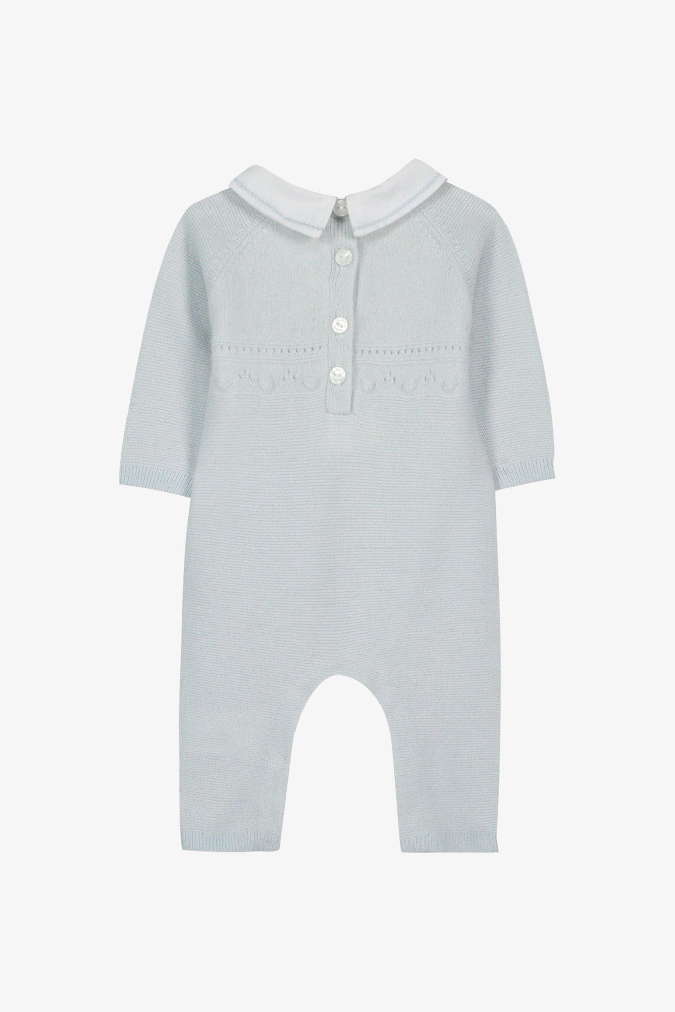Combinaison longue - Bleu ciel laine col pointu