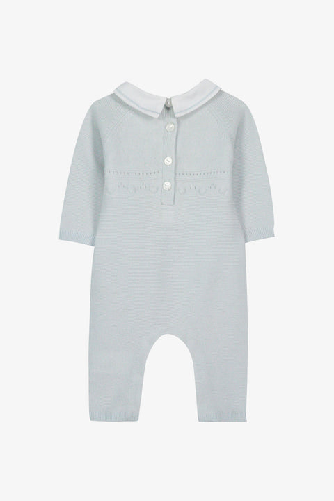 Combinaison longue - Bleu ciel laine col pointu - Image principale