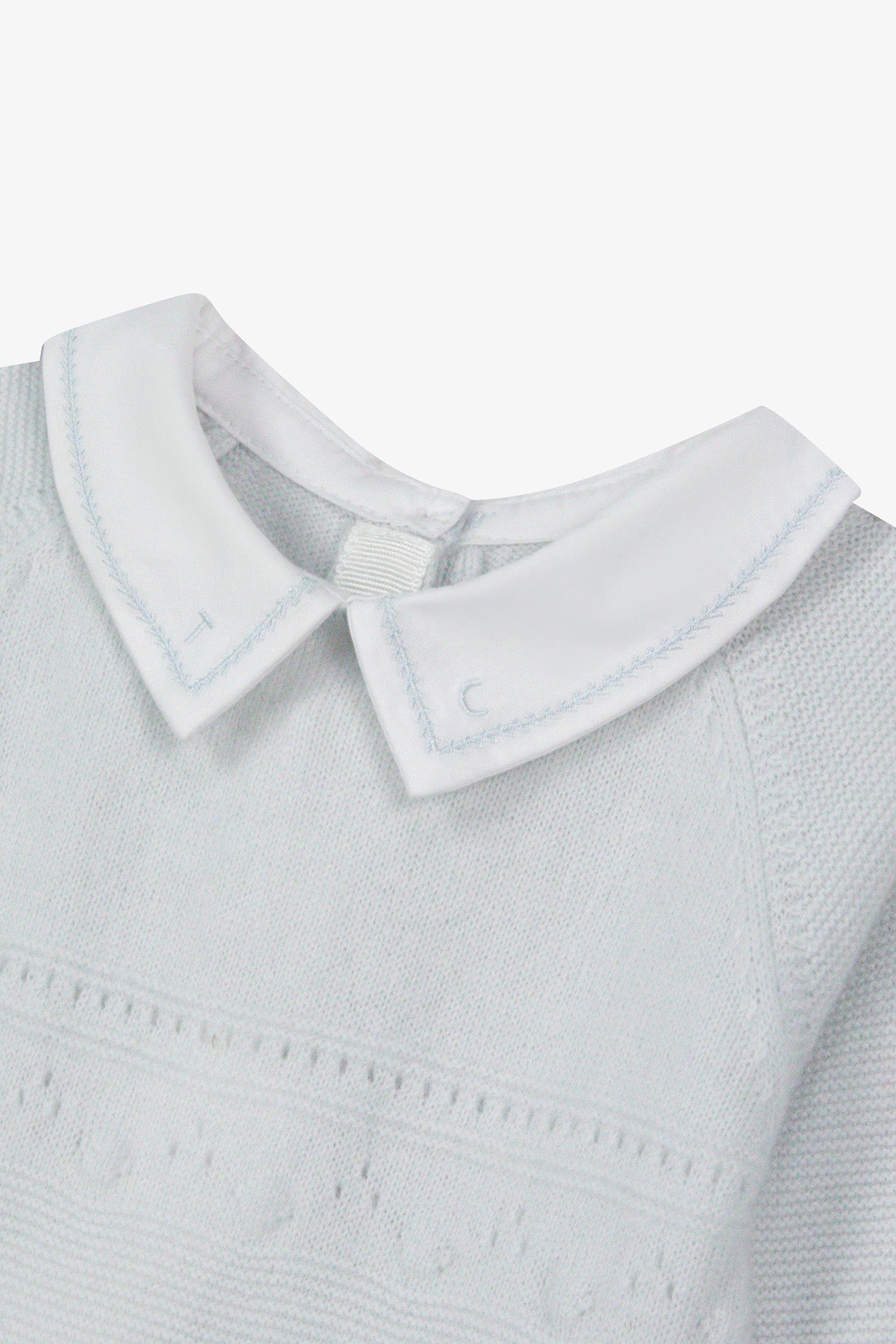 Combinaison longue - Bleu ciel laine col pointu
