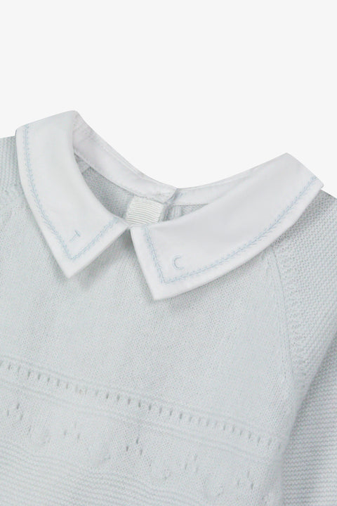 Combinaison longue - Bleu ciel laine col pointu - Image principale