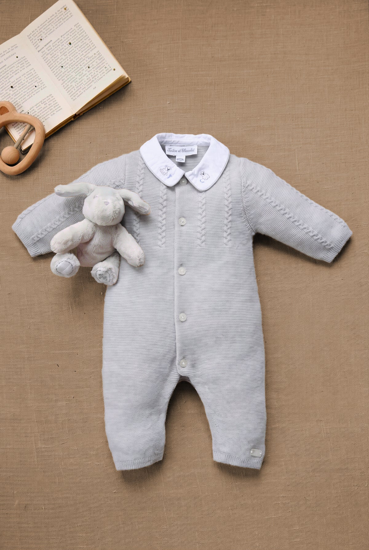 Combinatie longue - Grijs chiné wol peter pan kraag