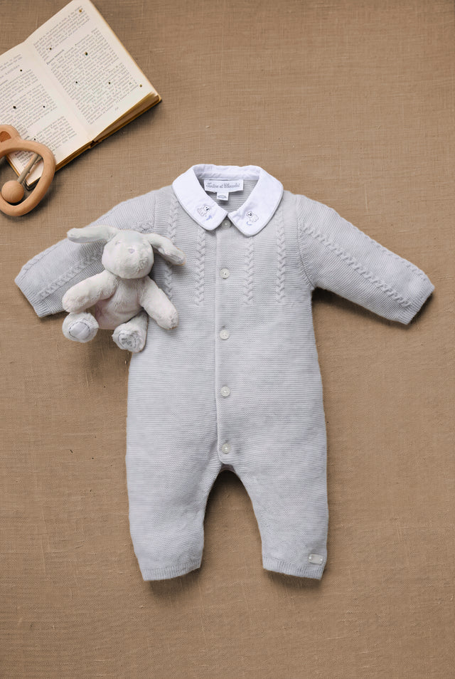 Combinaison longue - Gris chiné laine col Claudine - Image principale