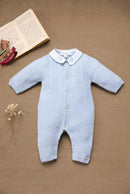 Combinaison longue - Bleu grisé laine col Claudine