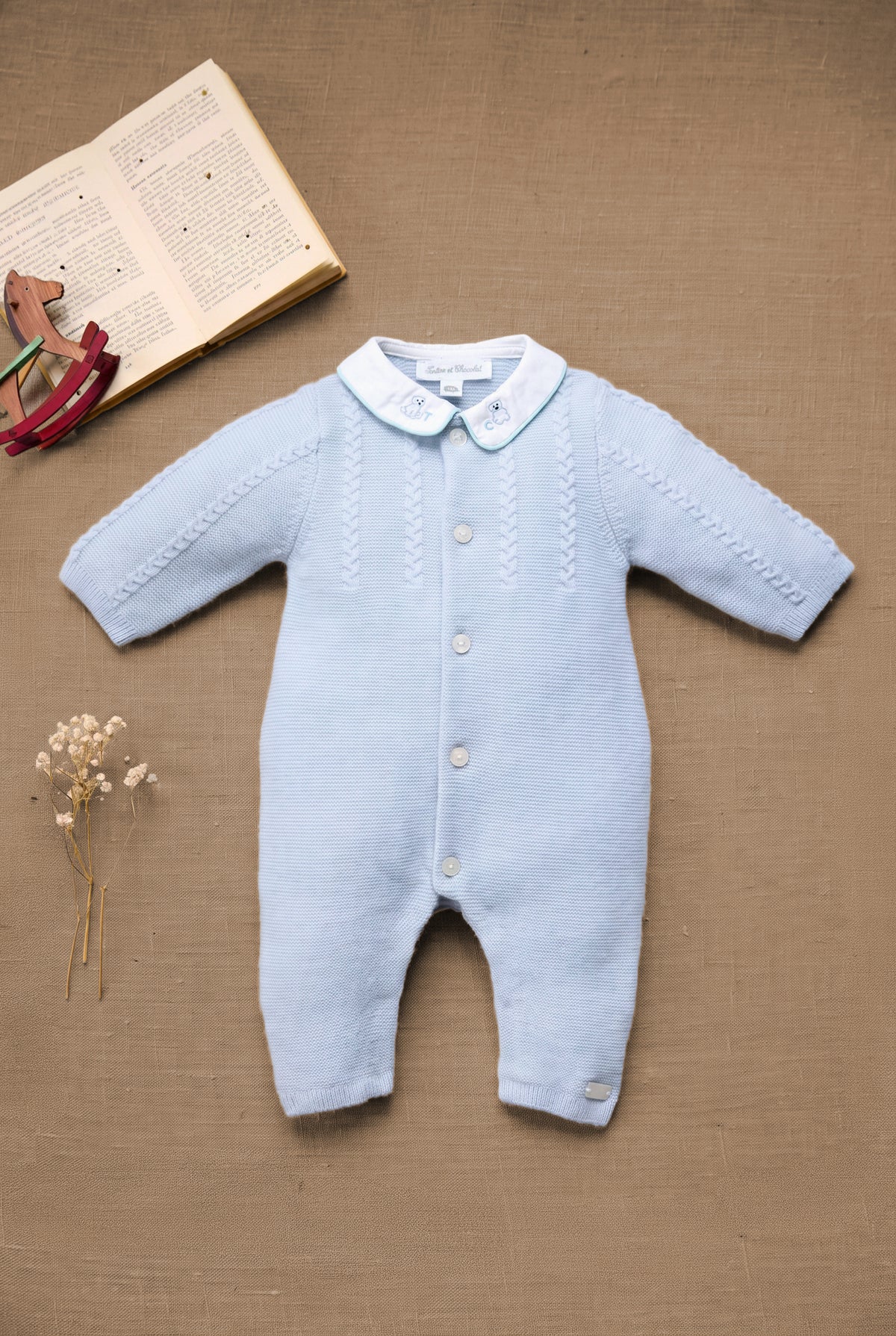 Combinaison longue - Bleu grisé laine col Claudine