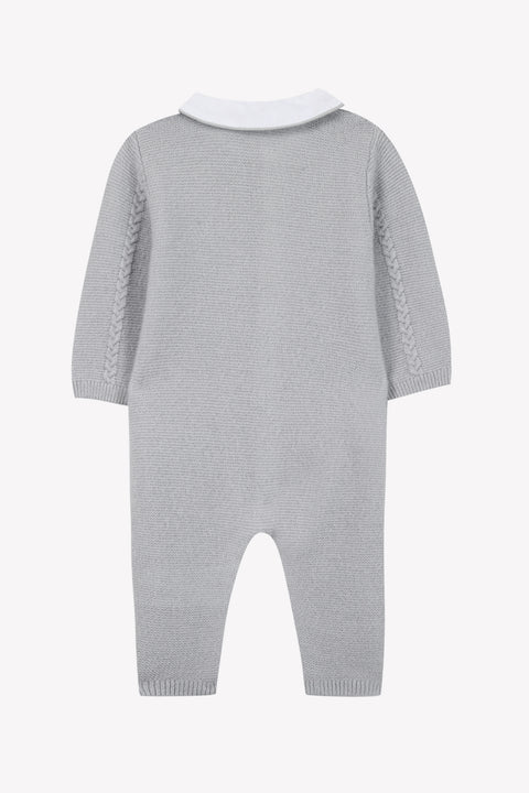 Combinaison longue - Gris chiné laine col Claudine - Image principale