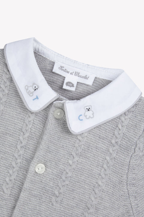 Combinaison longue - Gris chiné laine col Claudine - Image principale