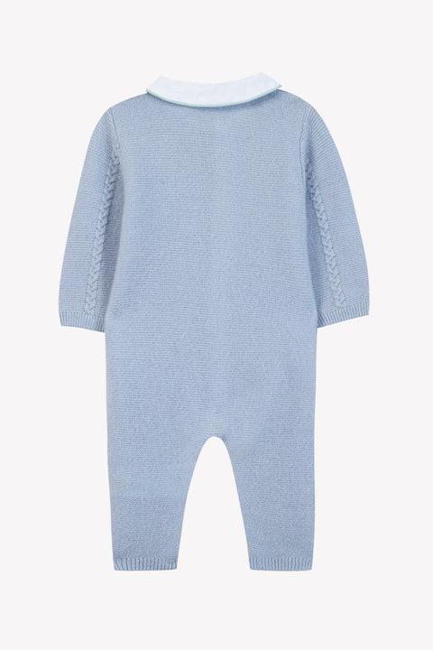 Combinaison longue - Bleu grisé laine col Claudine - Image principale