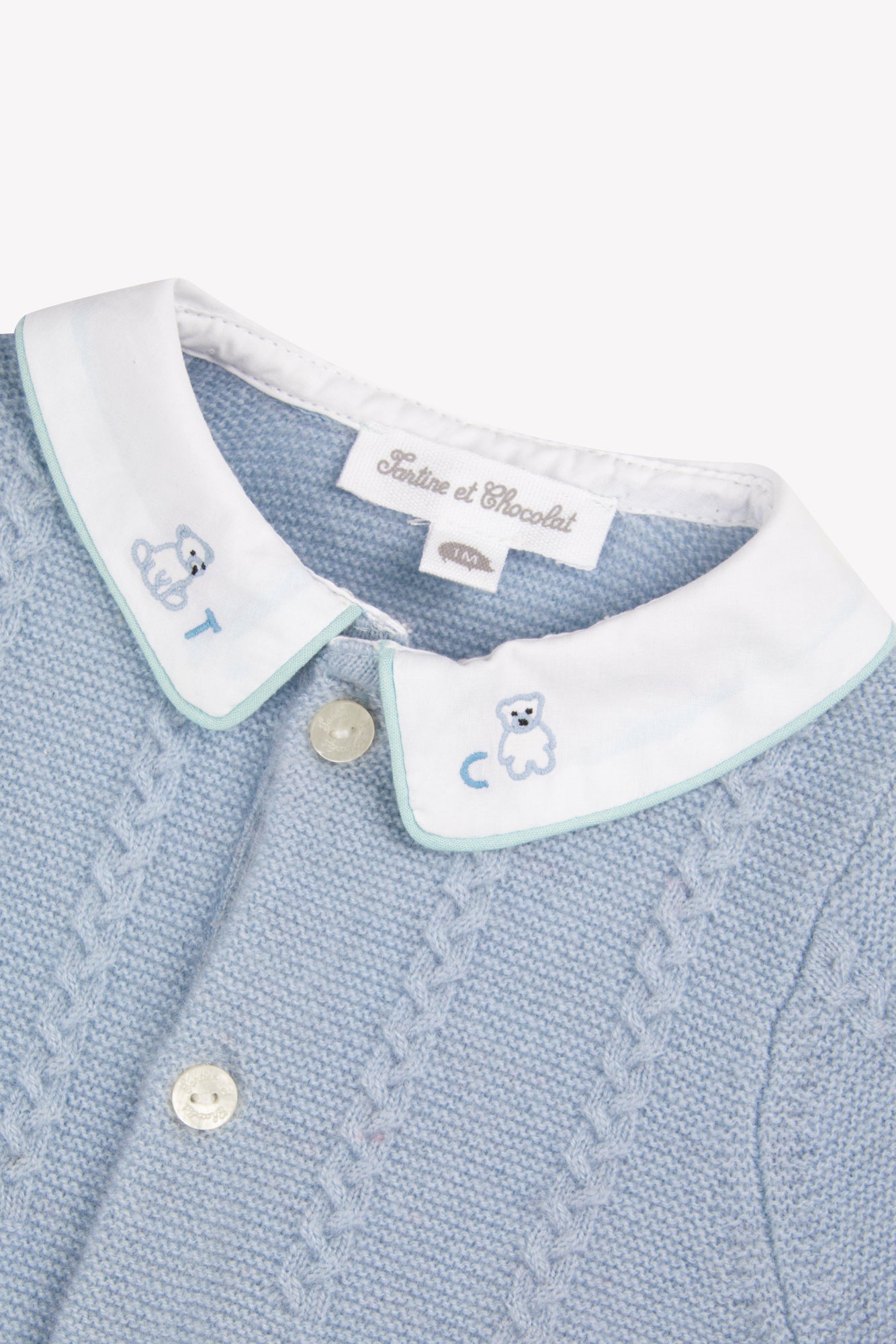 Combinaison longue - Bleu grisé laine col Claudine