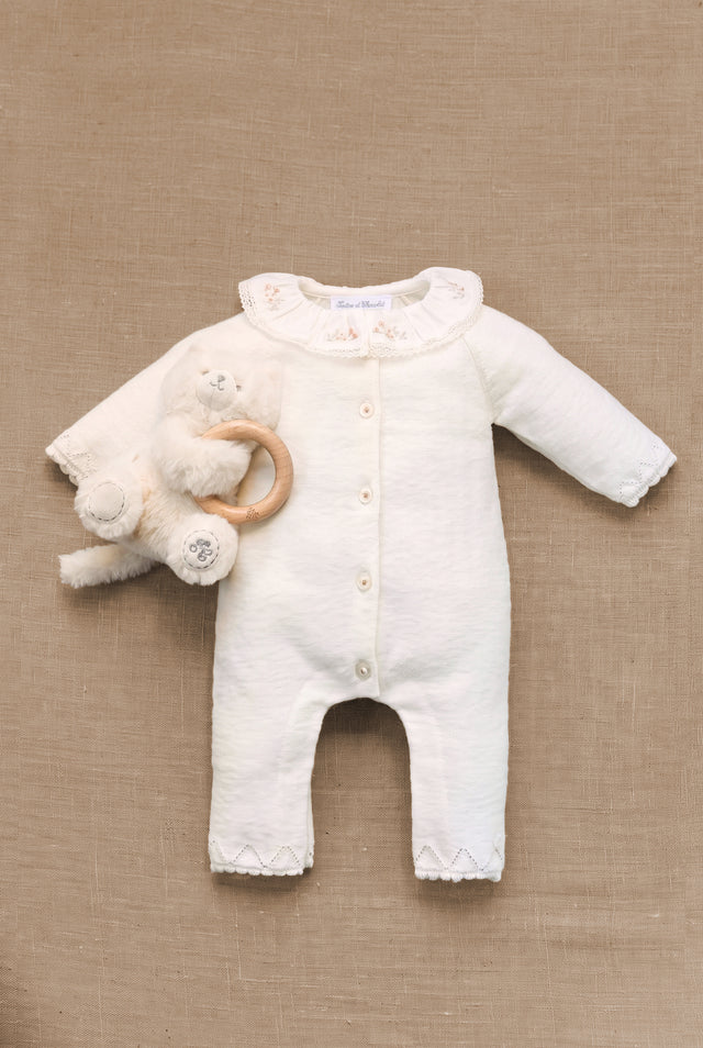 Langer Overall - Ecru Baumwolle Stickerei - Image principale