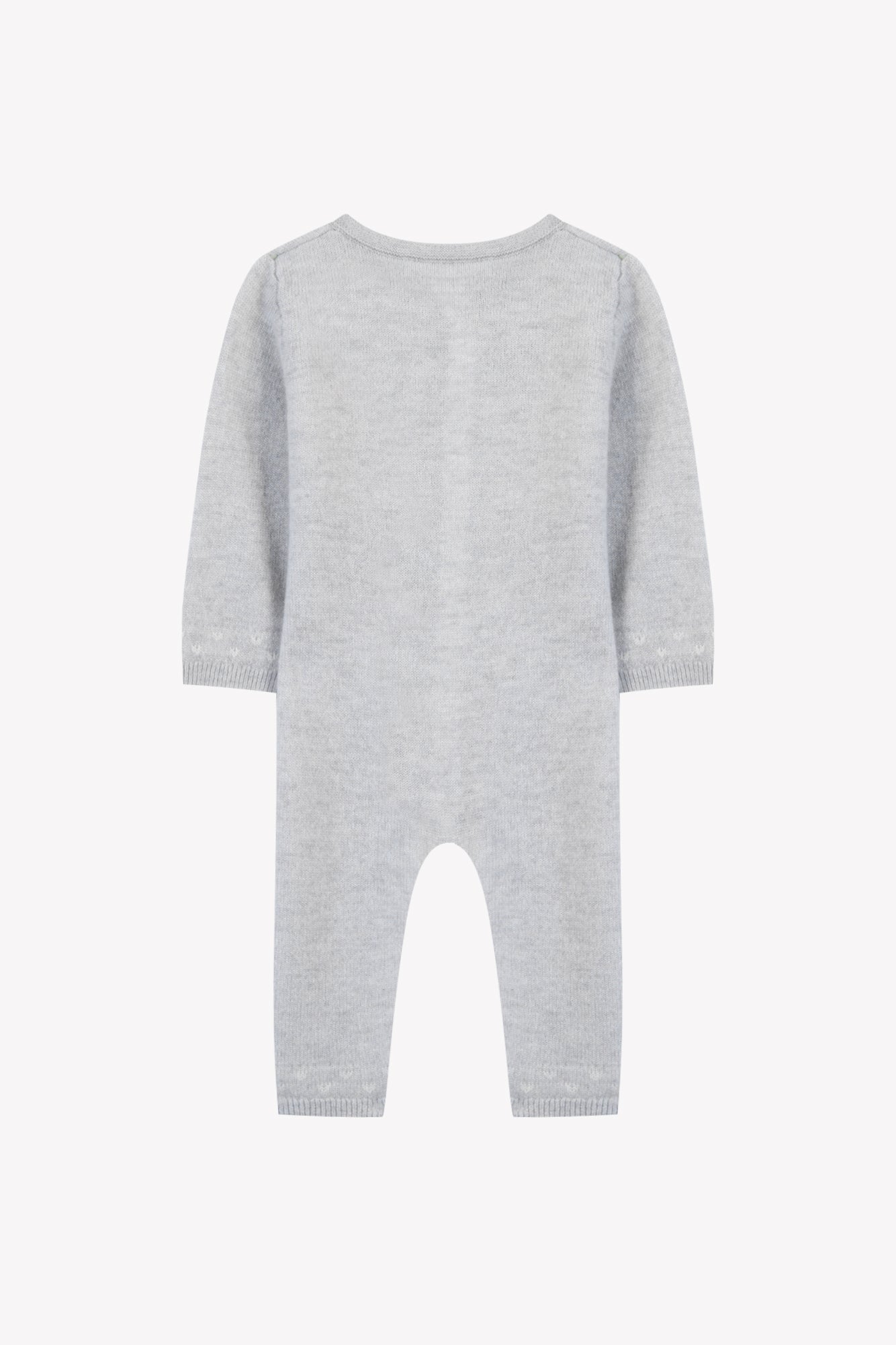 Combinaison longue - Gris chiné laine col rond broderie