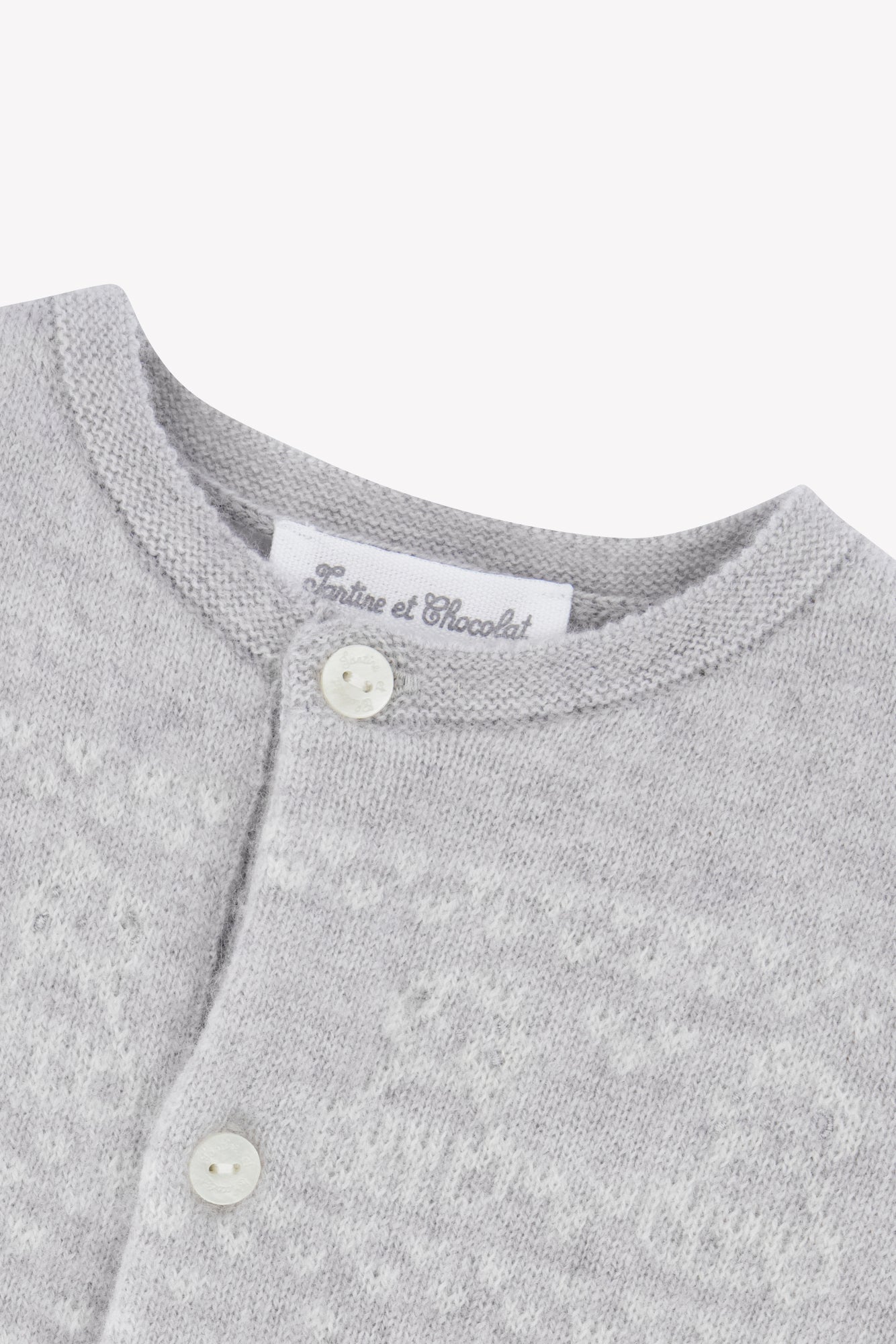 Combinaison longue - Gris chiné laine col rond broderie