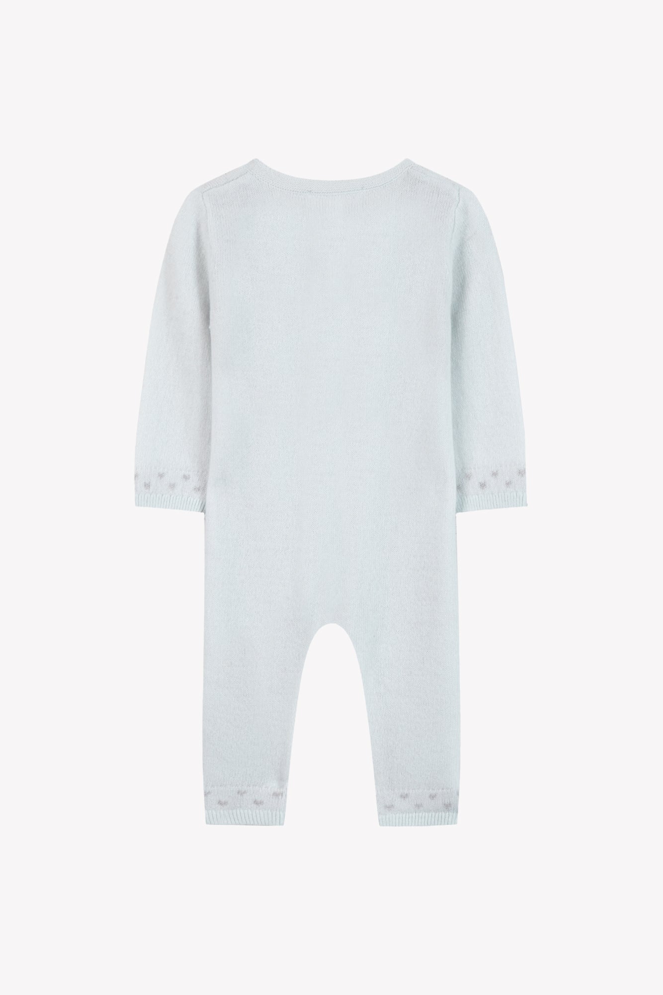 Combinaison longue - Bleu ciel laine col rond broderie