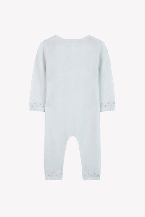 Combinaison longue - Bleu ciel laine col rond broderie - Image principale