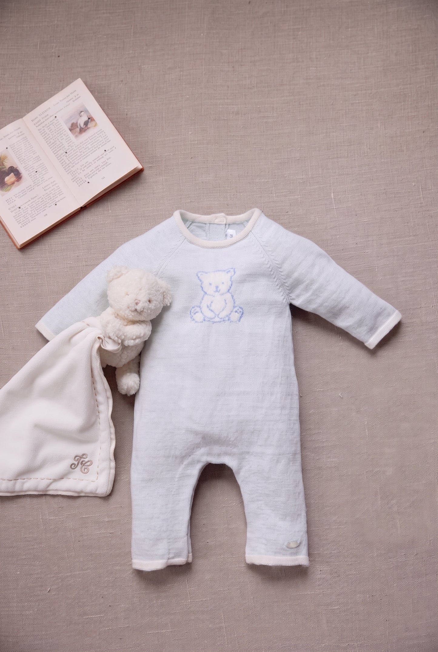 Combinaison longue - Bleu ciel coton broderie