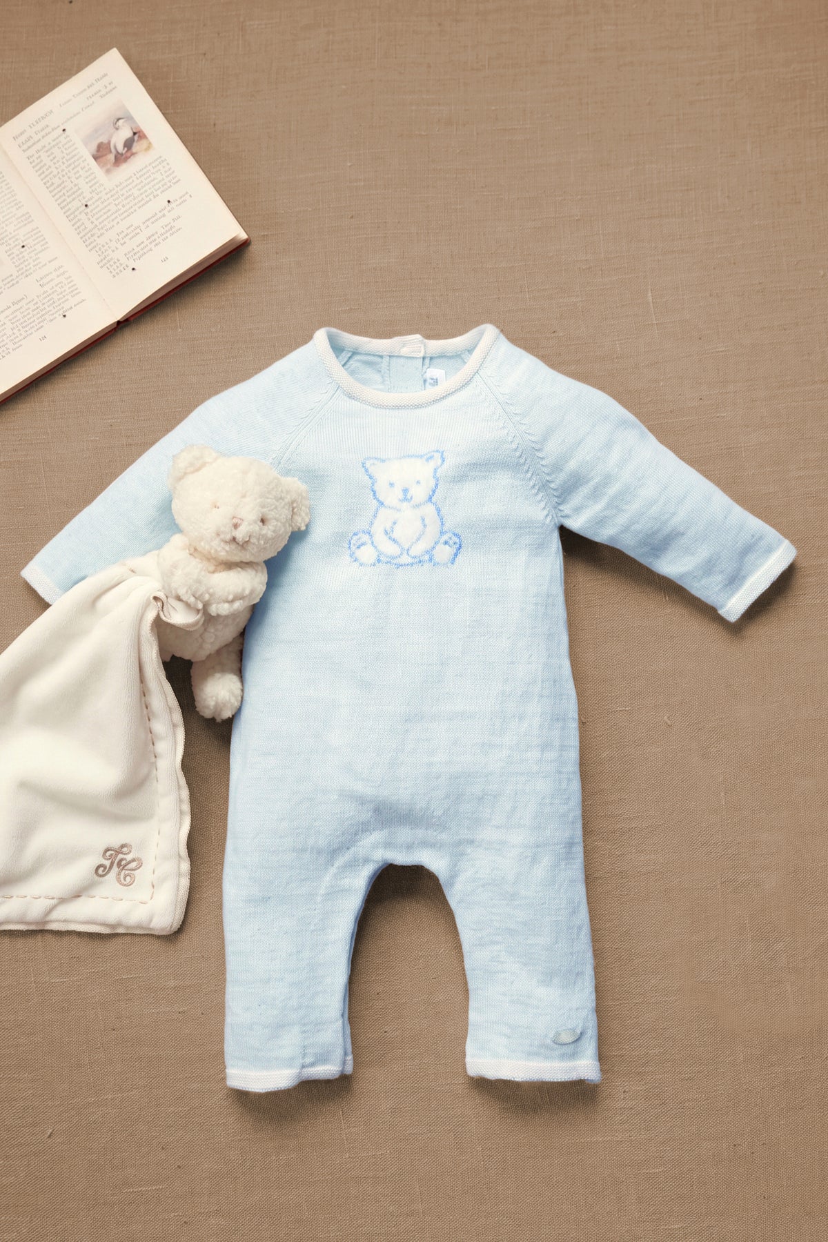 Combinaison longue - Bleu ciel coton broderie