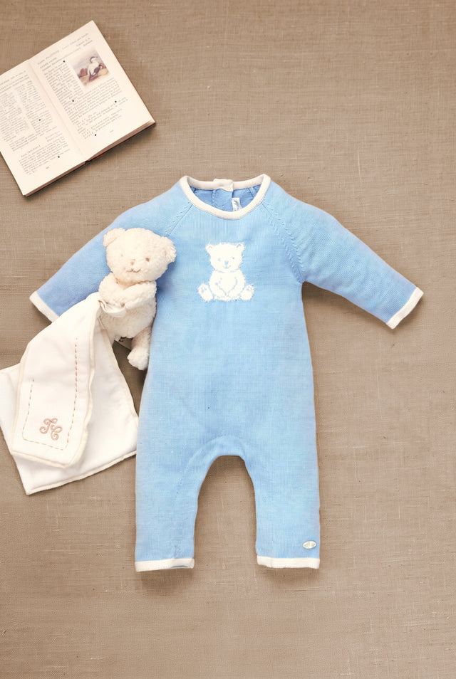 Combinaison longue - Bleu grisé coton broderie - Image principale