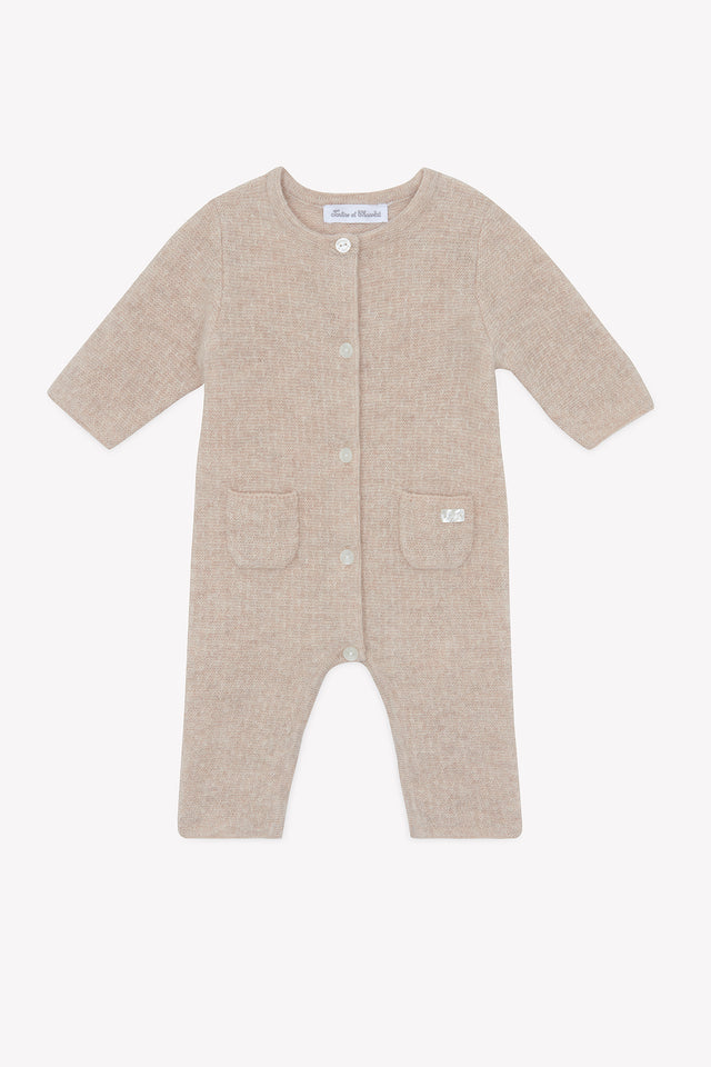 Combinaison longue - Beige chiné cachemire col rond - Image principale
