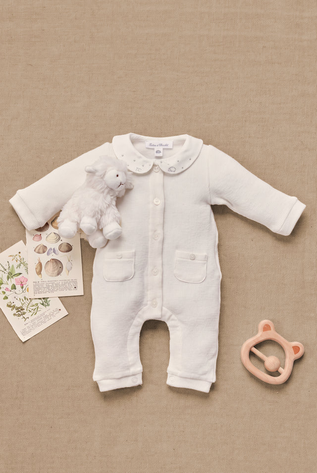 Combinaison longue - Ecru coton col Claudine - Image principale