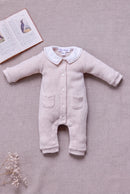 Langer Overall - Beige Baumwollheide Peter-Pan-Kragen