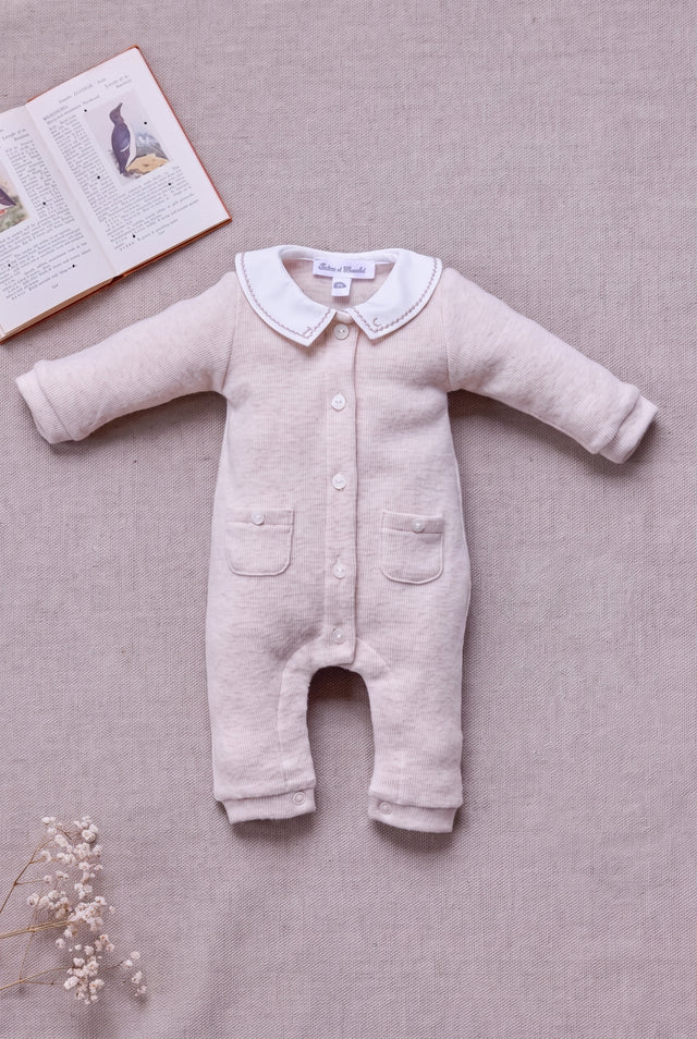 Combinaison longue - Beige chiné coton col Claudine - Image principale